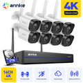 16-channel 4K wireless NVR security system with 8 bullet cameras, two antennas, and a 2TB hard drive.