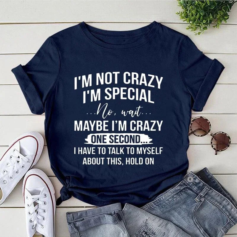 Navy blue crew neck t-shirt with funny quote text print
