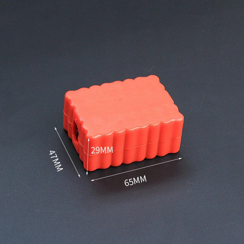Red storage case for screwdriver bit set with dimensions labeled
