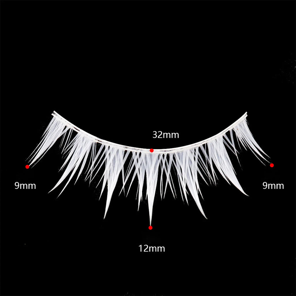 Single white manga-style false eyelash strip showing dimensions in millimeters