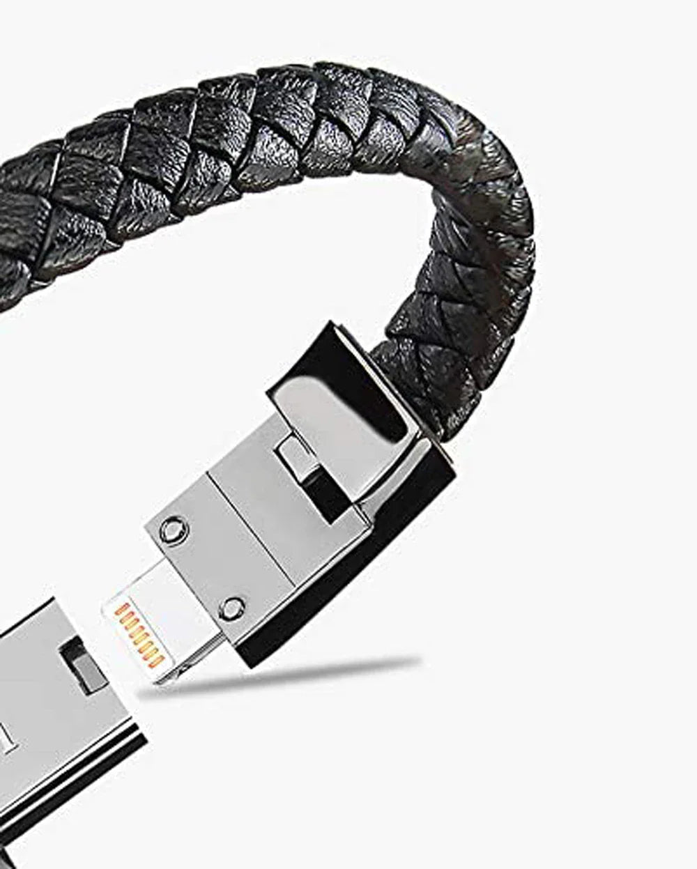 Ilepo braided leather bracelet USB charging cable in black – view 5