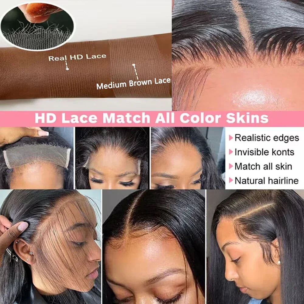 Human hair HD lace wig demonstrating skin tone blending and realistic hairline