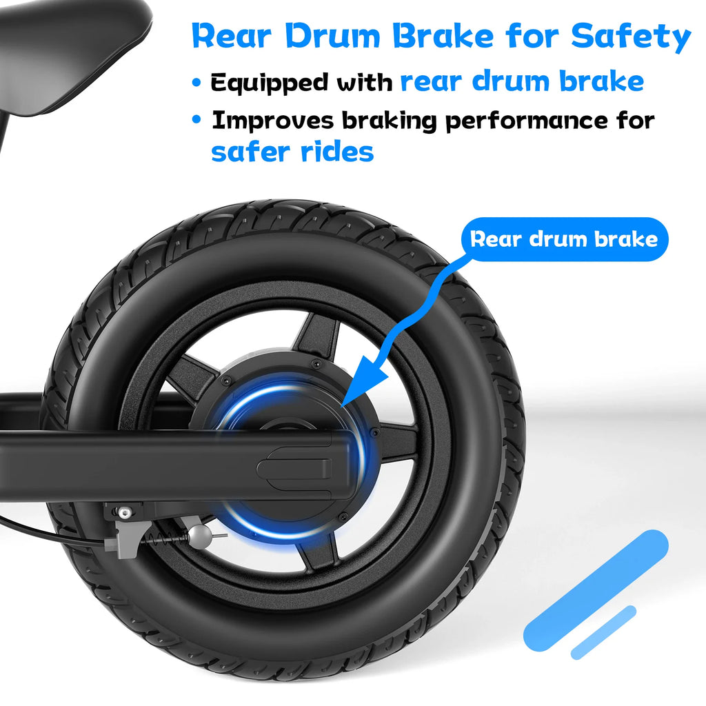 Close-up of the rear wheel focusing on the rear drum brake system