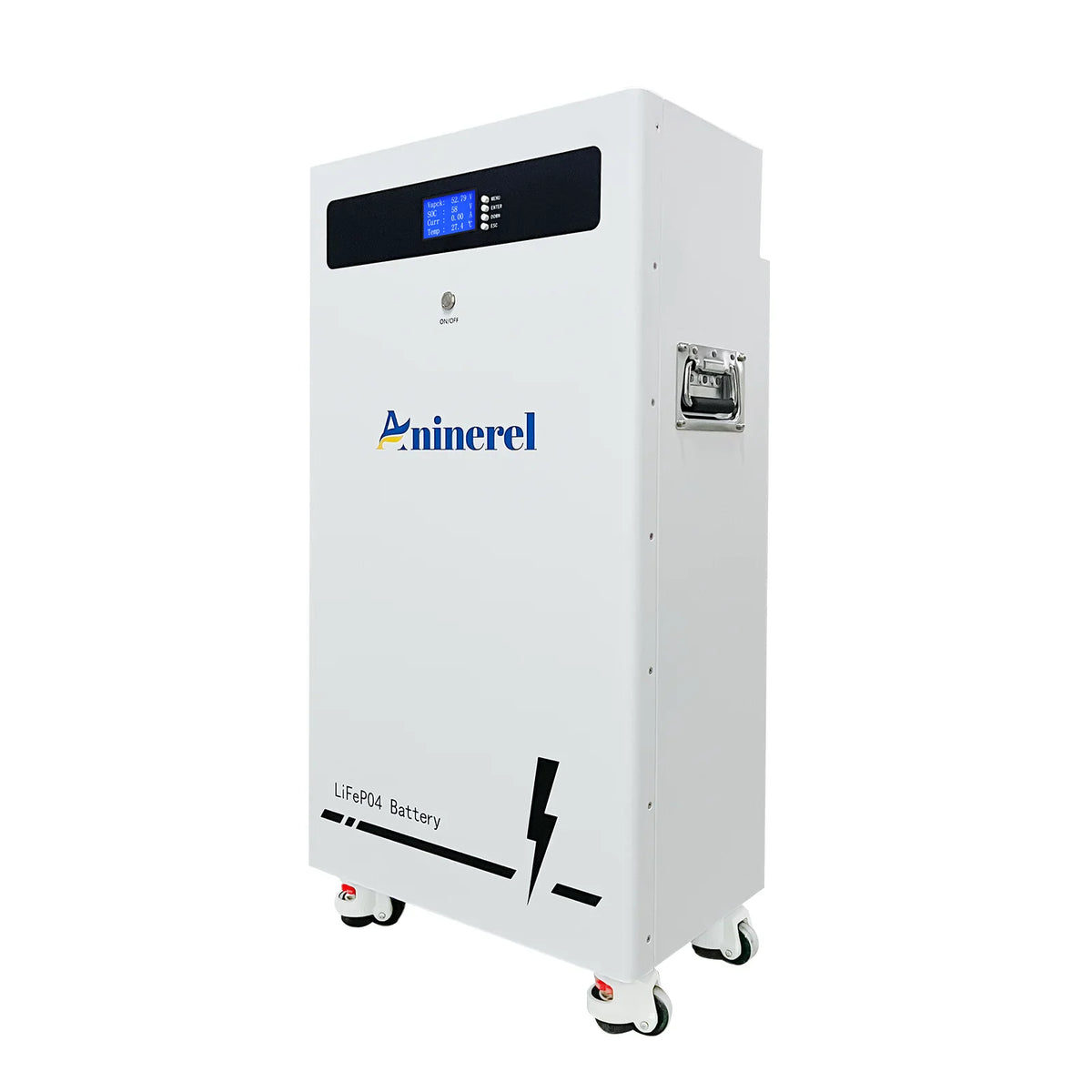 White floor standing lithium battery on wheels