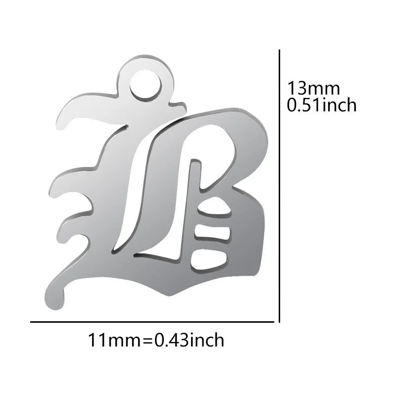 Measurement diagram of a silver letter pendant necklace