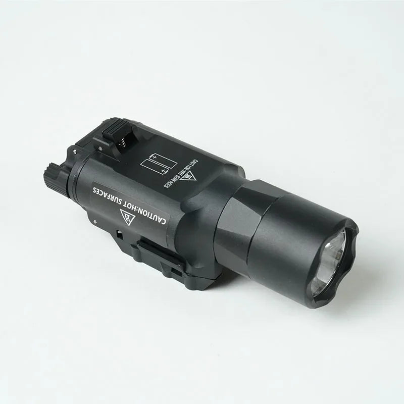 Single black tactical LED flashlight for weapon rail mount