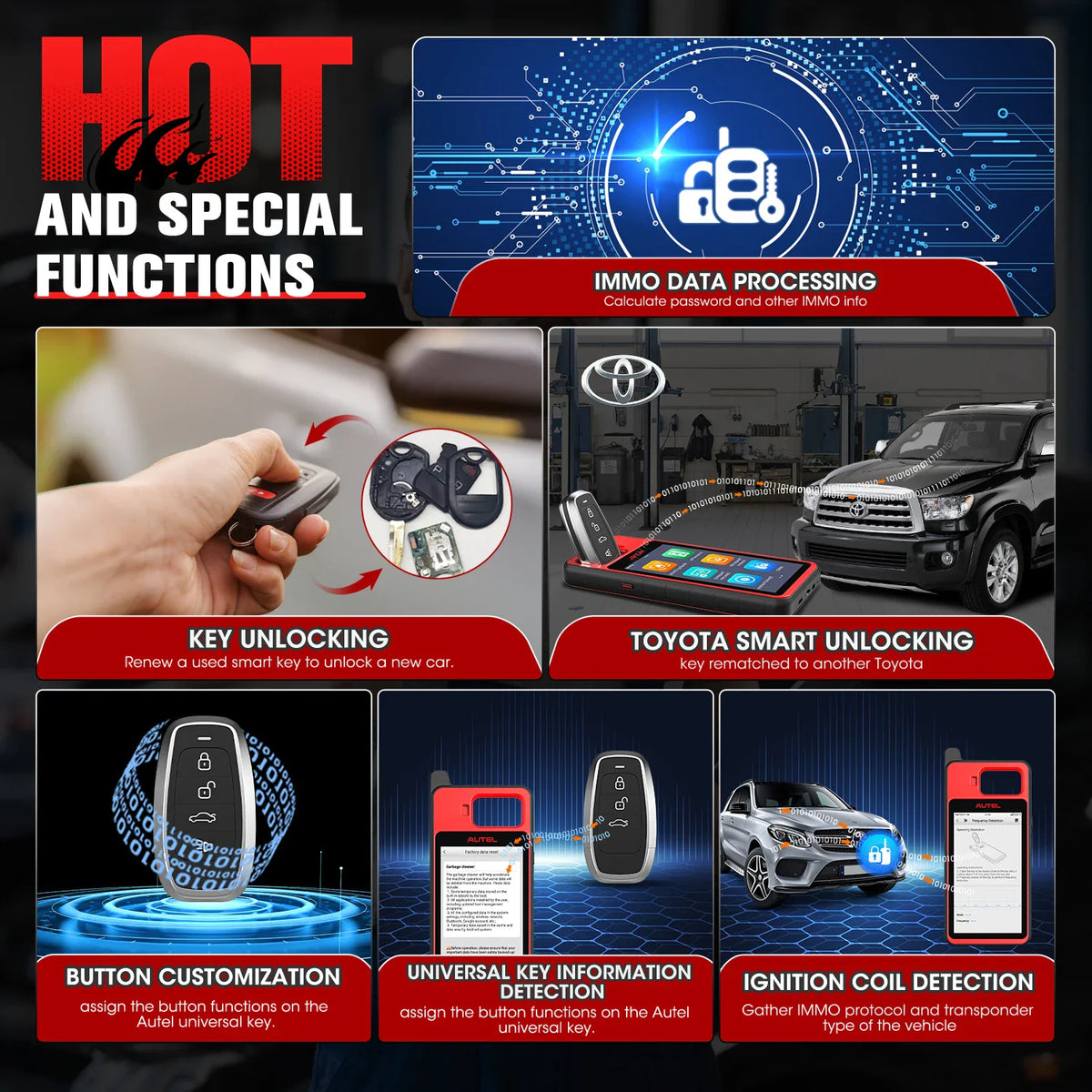 Advanced automotive key programming tool featuring multiple diagnostic functions and car brand compatibility.