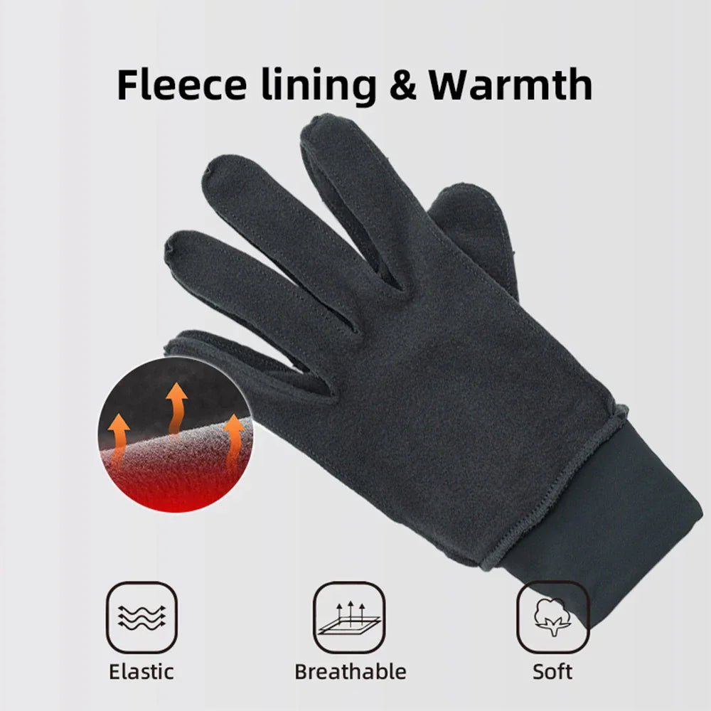Black thermal winter gloves with fleece interior and elasticated cuffs.
