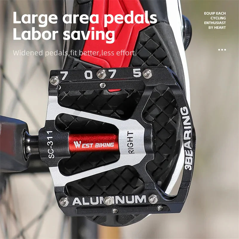 Bicycle pedal attached to a shoe on a bike crank arm