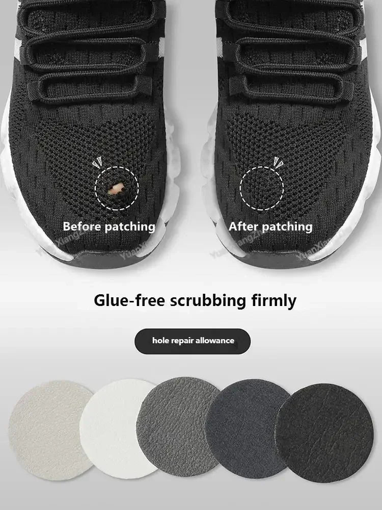 Self-adhesive shoe repair patches in various colors for covering holes in sneakers