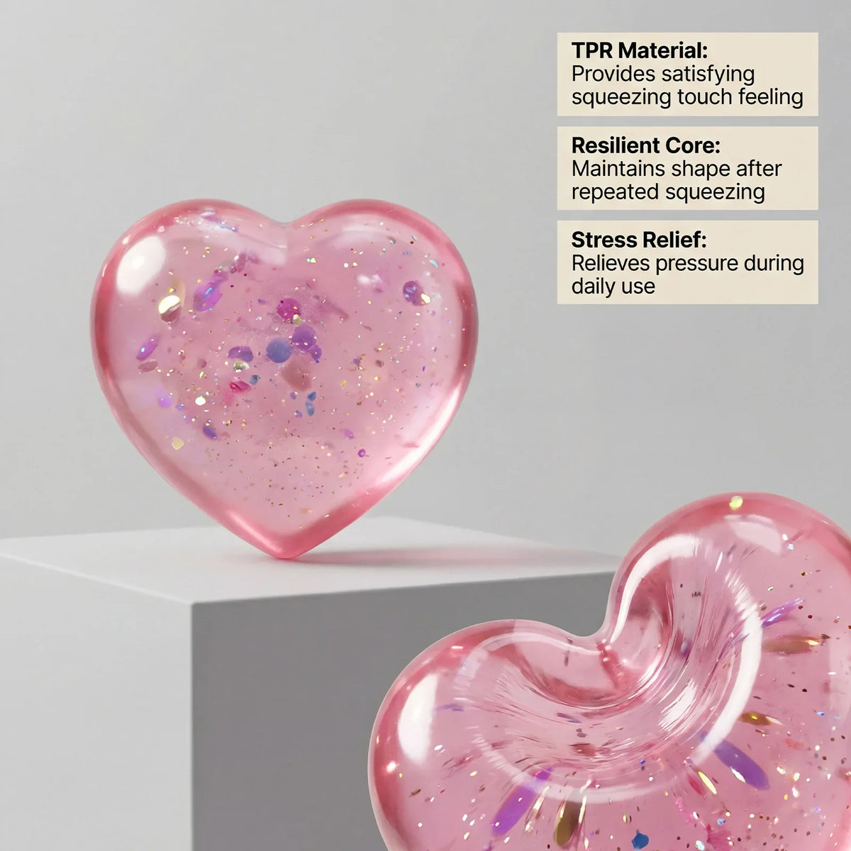 Pink heart shaped squishy stress relief toy