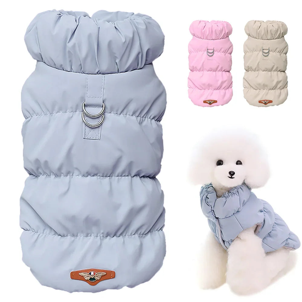 Light blue quilted dog vest for winter
