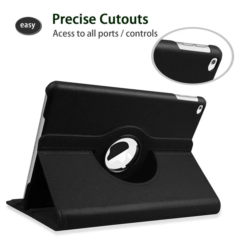 Black tablet case showing precise cutouts for buttons and ports.