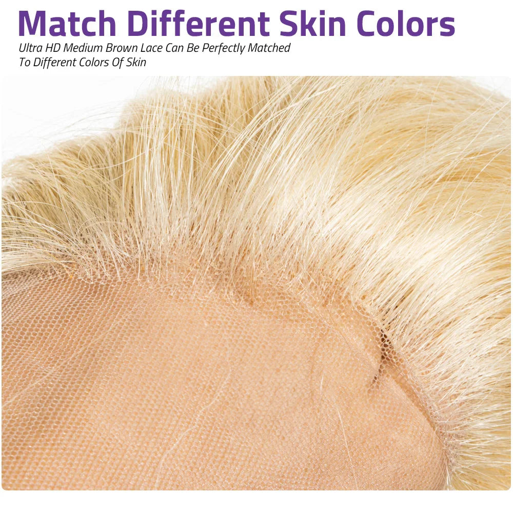Close up of blonde human hair wig lace cap construction