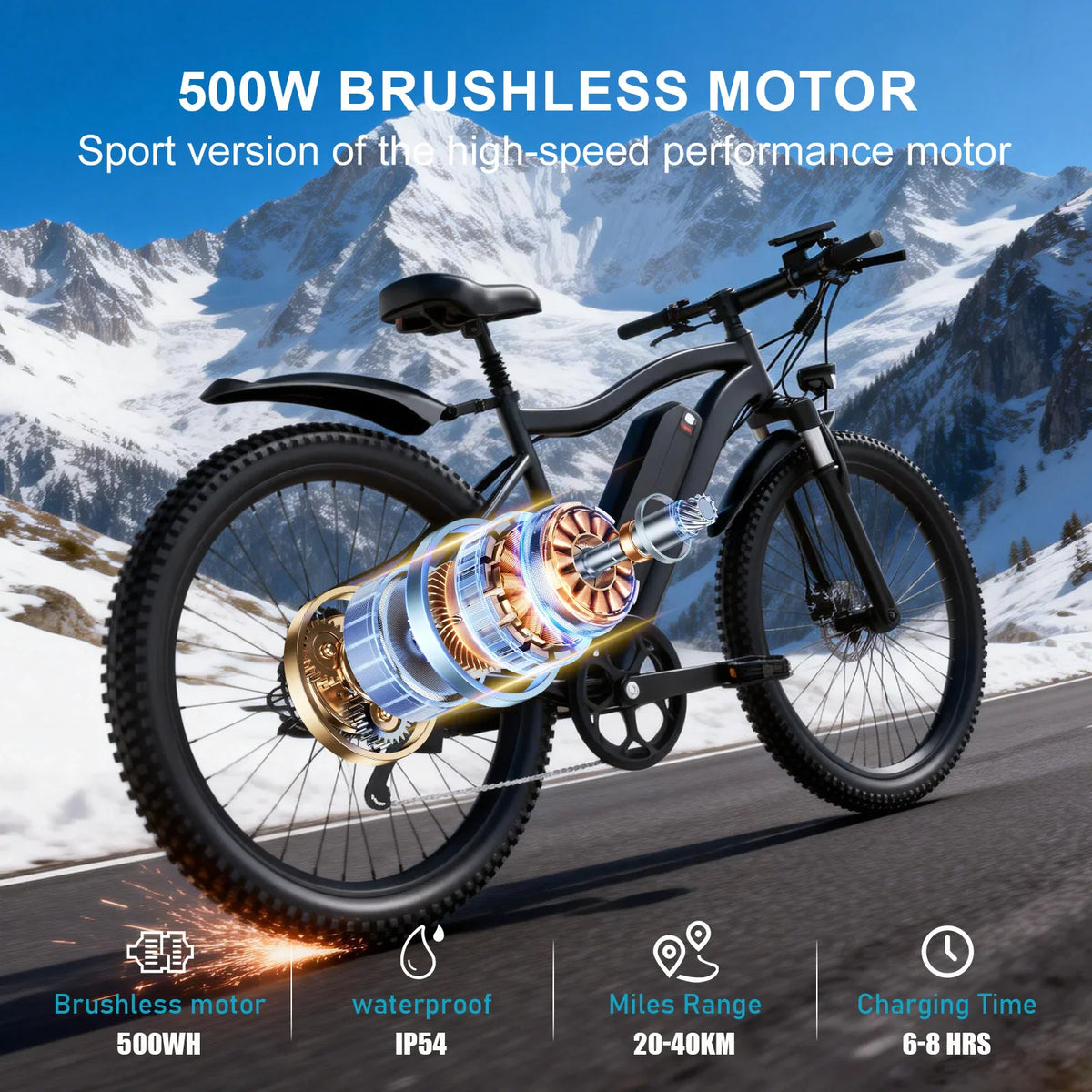 Black mountain electric bike showing internal motor components