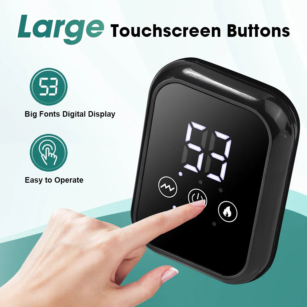 Close up of digital touchscreen control panel on a black electric shoulder massager