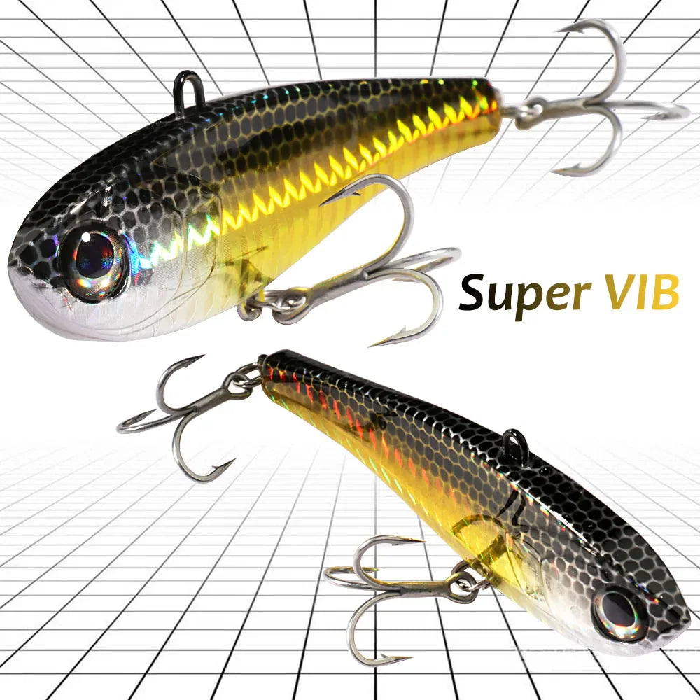 Two metallic fishing lures displayed on a grid background