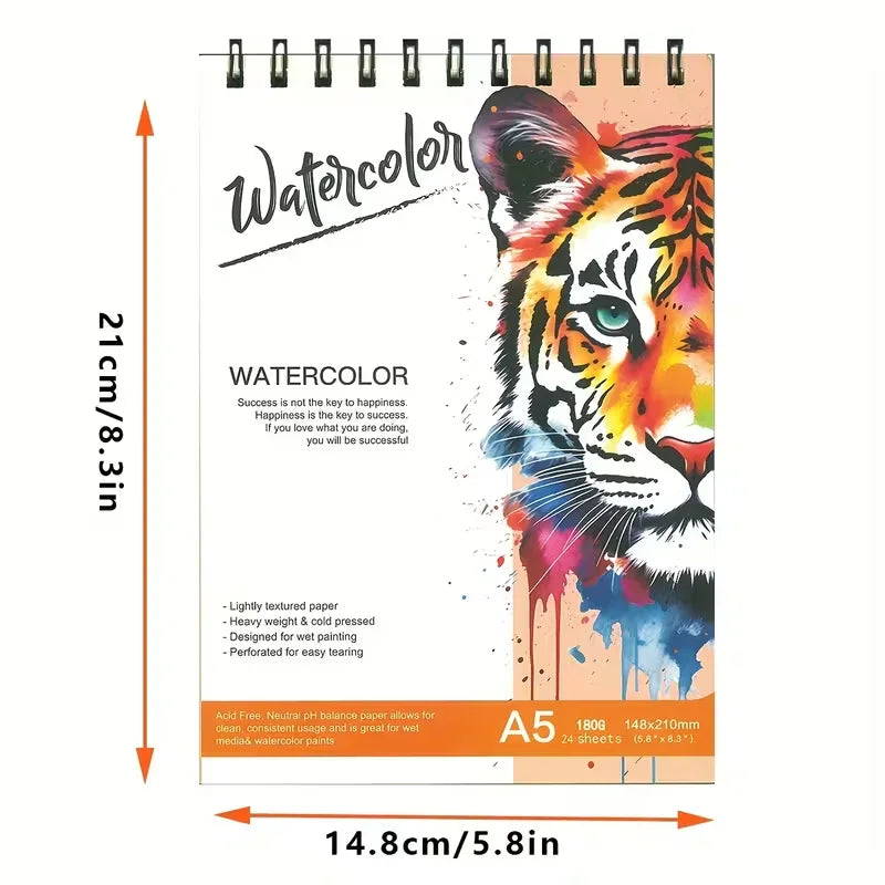 A5 spiral bound watercolor sketchbook with an illustrated art cover design – view 4