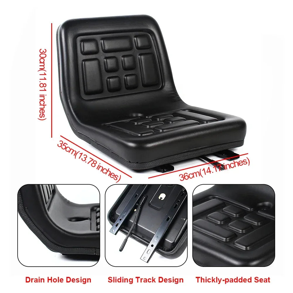 Tractor seat with dimensions shown in centimeters and inches