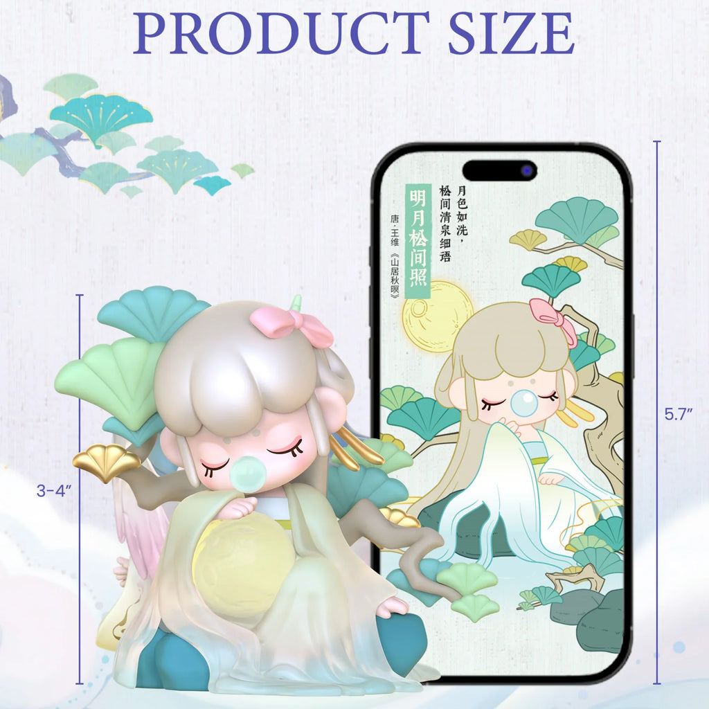 A Nanci collectible figure shown next to a smartphone screen displaying size measurements.