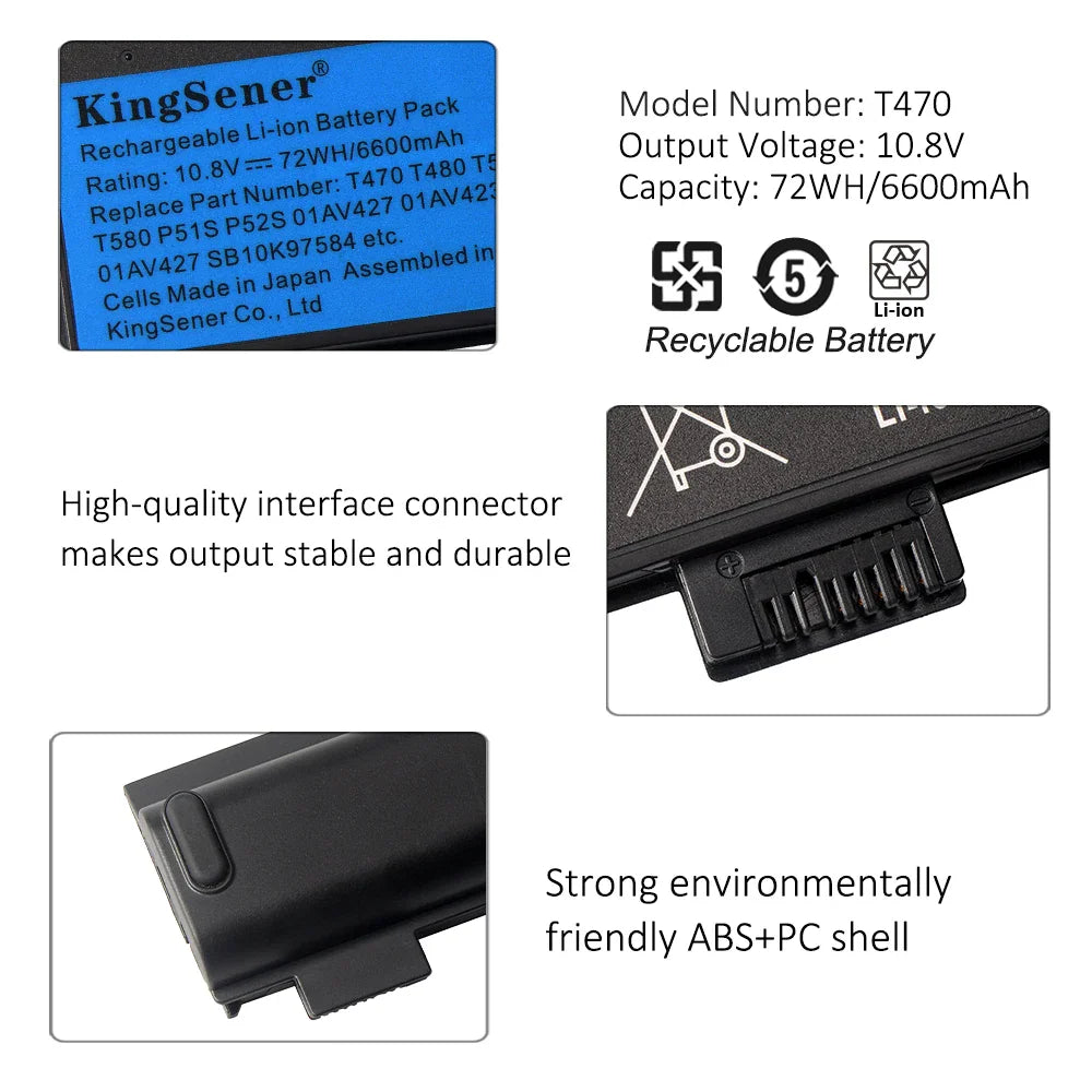 KingSener 6600mAh black Li-ion replacement laptop battery for Lenovo ThinkPad. – view 5