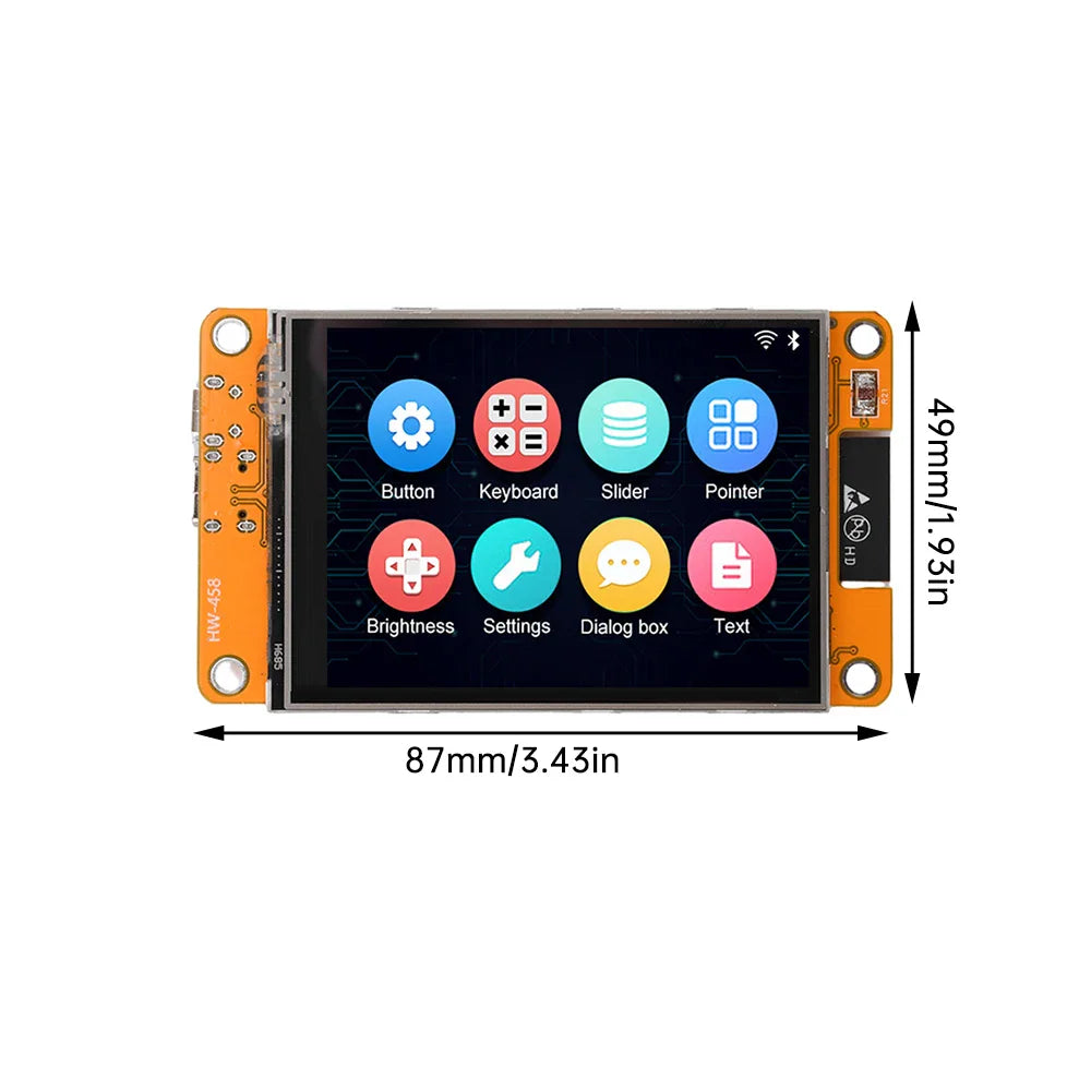 ESP32 development board with dimension lines showing width and height
