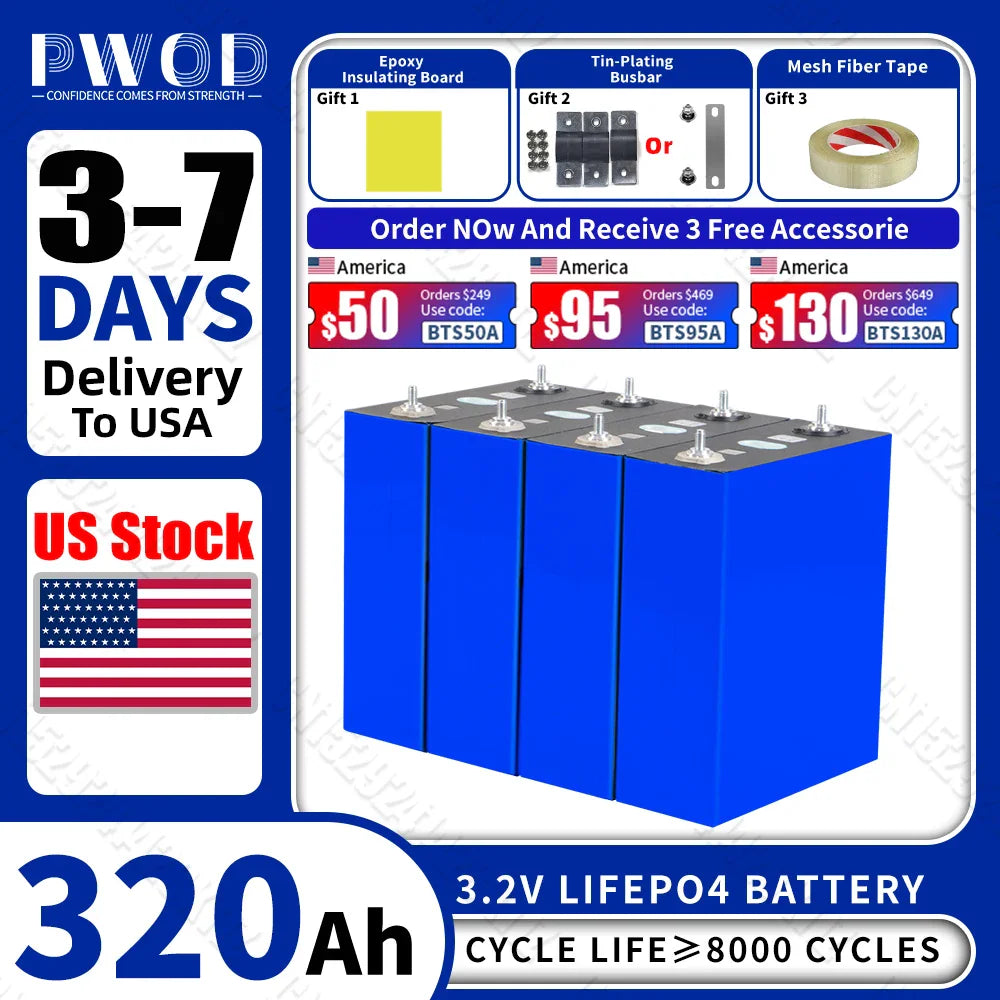 320Ah lithium iron phosphate battery cells with free accessories kit