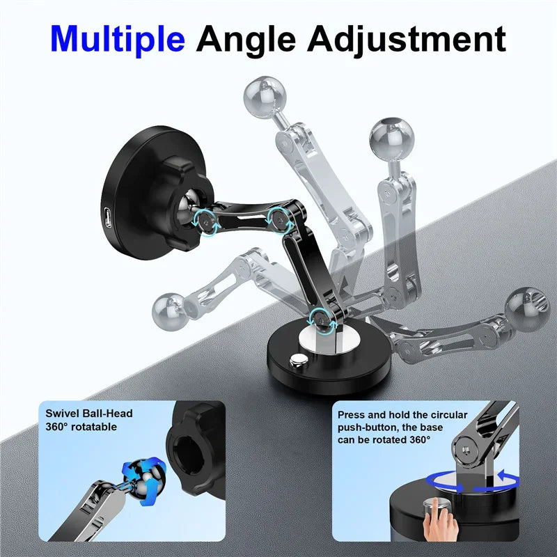 Adjustable magnetic phone mount for car with rotating base and ball-head