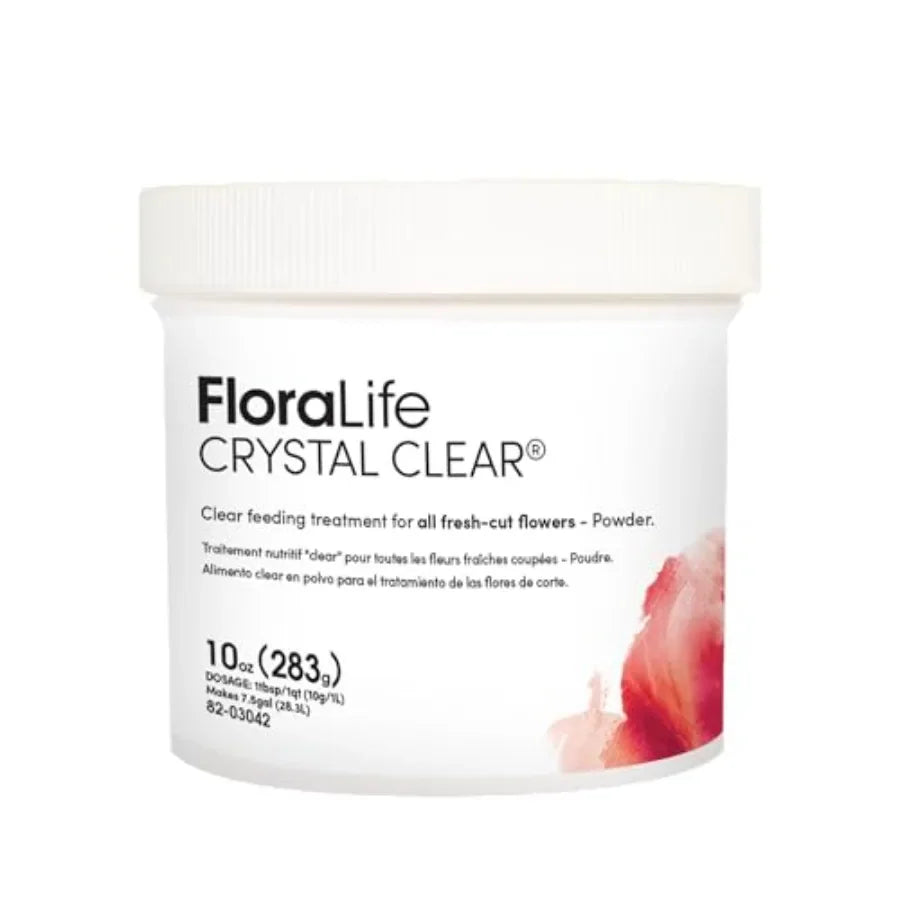 White container of flower food powder for fresh-cut flowers