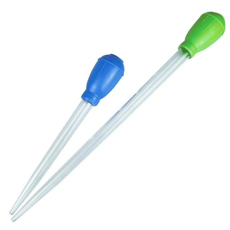 Blue and green aquarium pipettes with clear tubes
