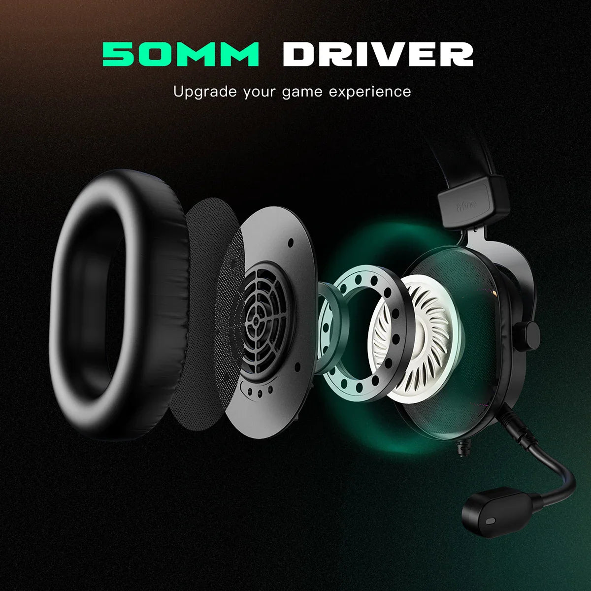 Exploded view of 50mm headphone driver and internal components