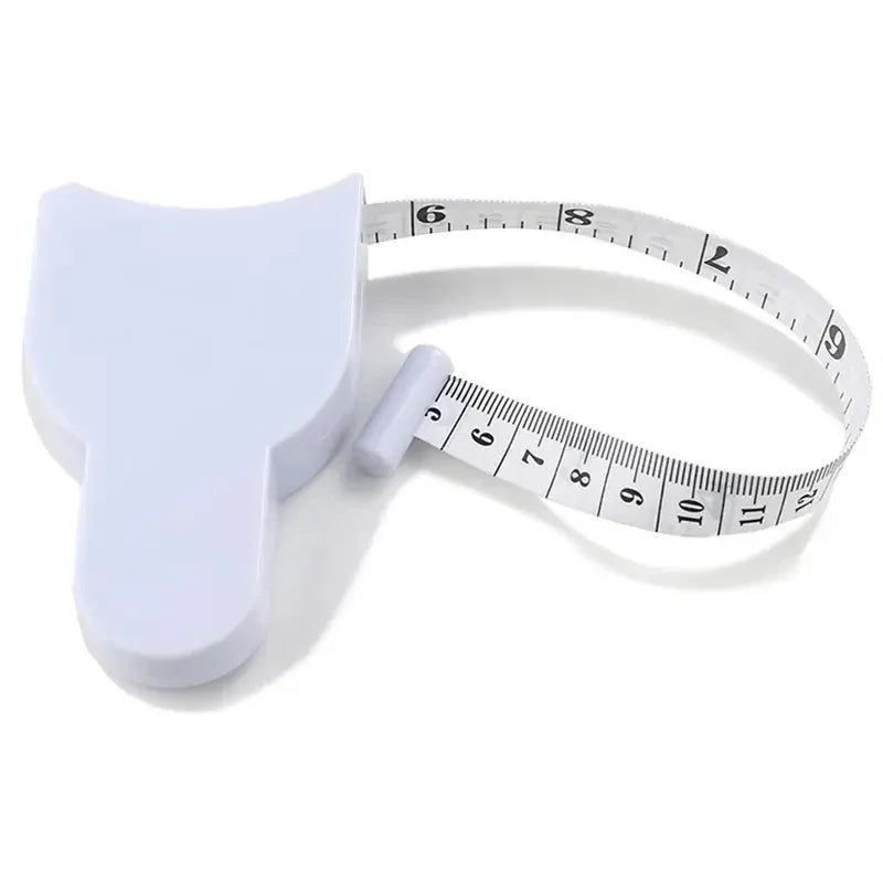 White retractable body tape measure with measurement markings