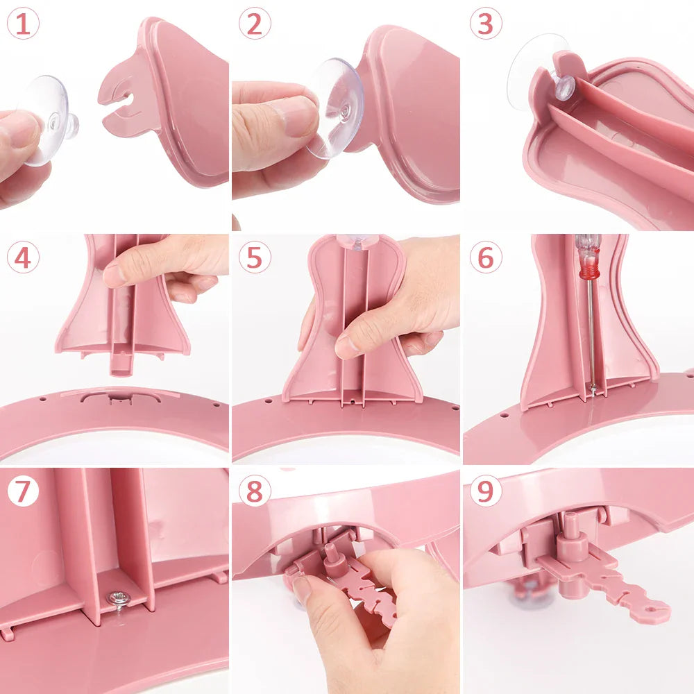 Step-by-step instructions for assembling a circular knitting machine.