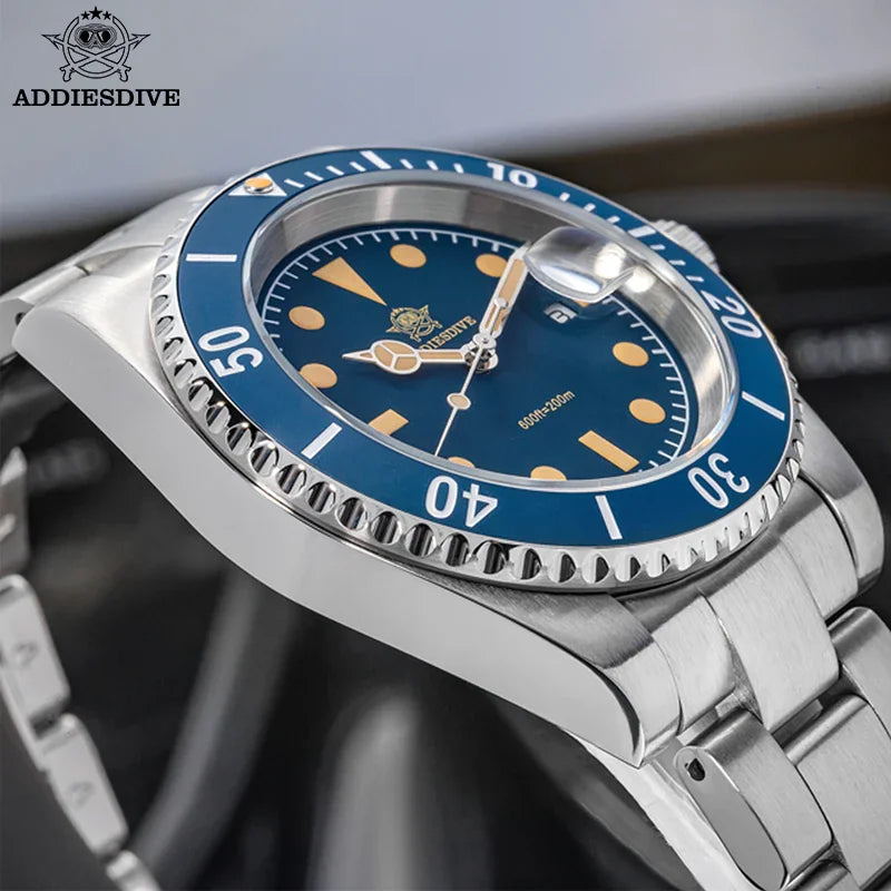Addiesdive 41mm diving watch with stainless steel bracelet and matte ceramic bezel – view 4