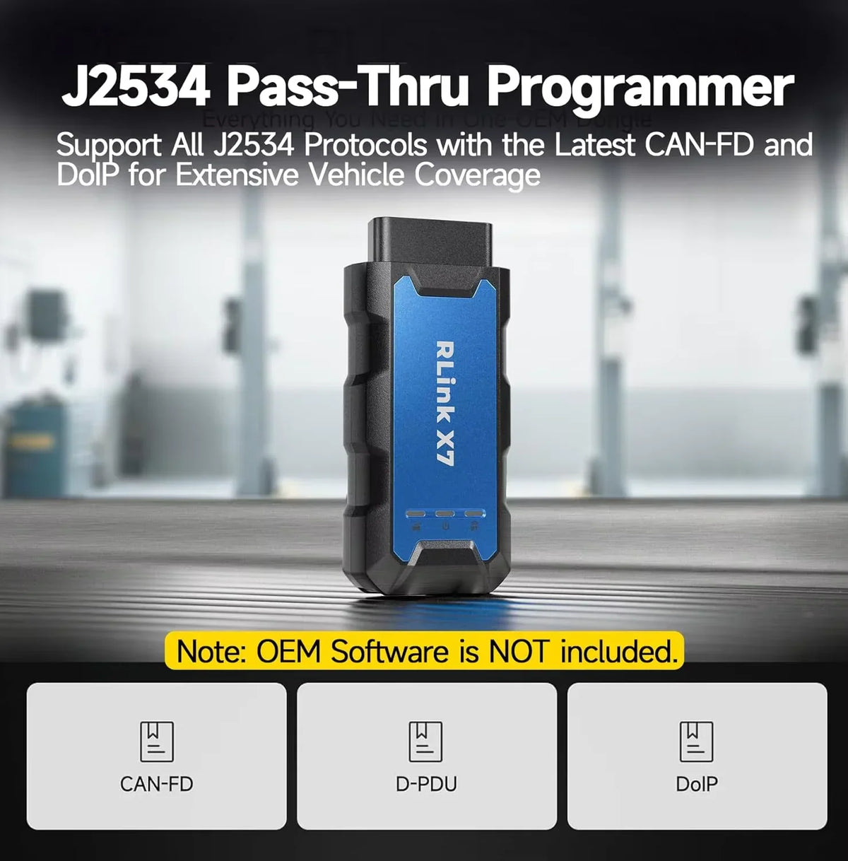 A J2534 pass-thru vehicle programmer supporting CAN-FD, D-PDU and DoIP protocols.