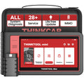 Handheld OBD2 car diagnostic scanner with tablet screen and carry case.