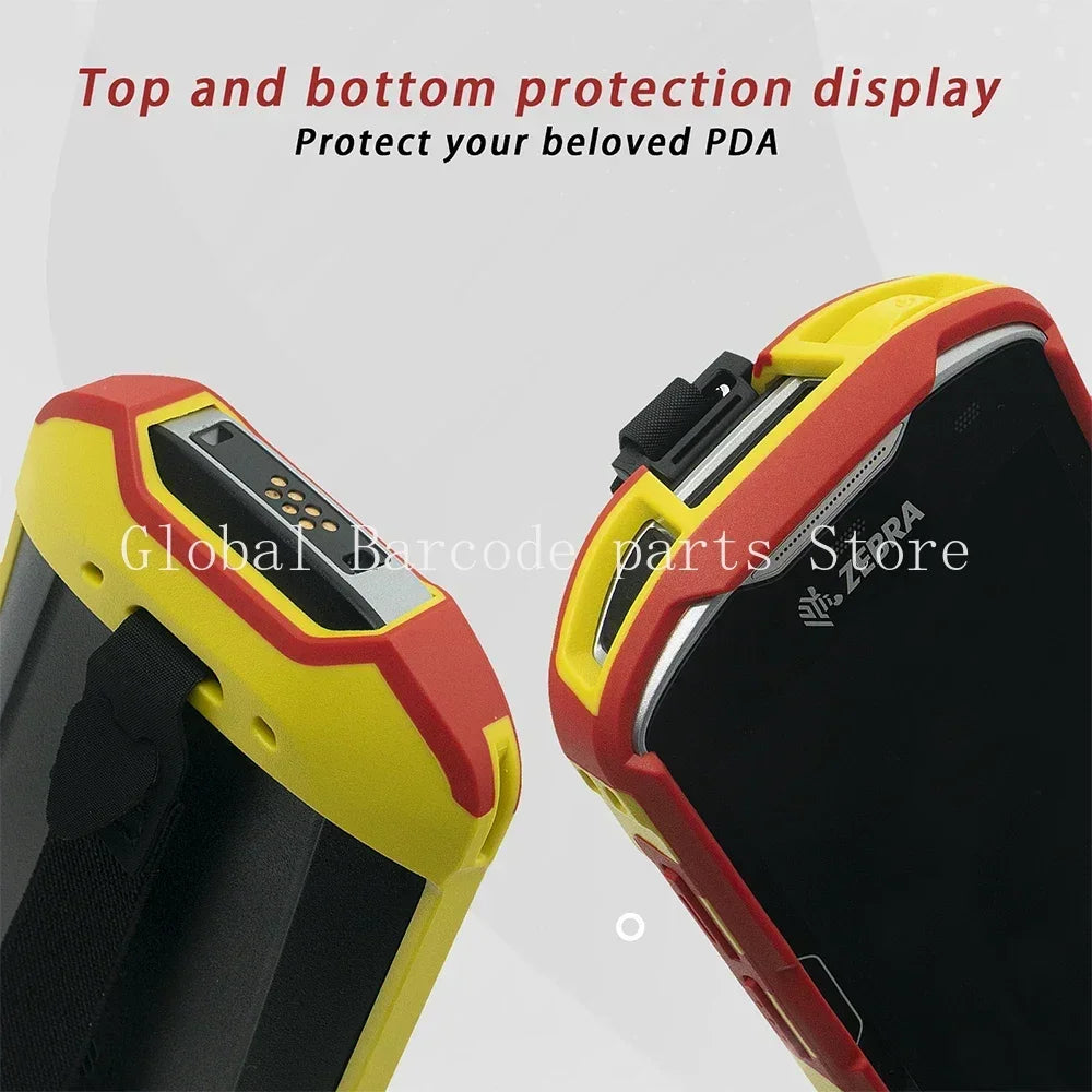 Close-up of a rugged protective case showing corner and port coverage on a handheld scanner