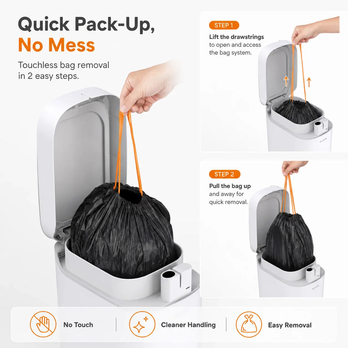 Two-step process of removing a sealed trash bag from an automatic bin