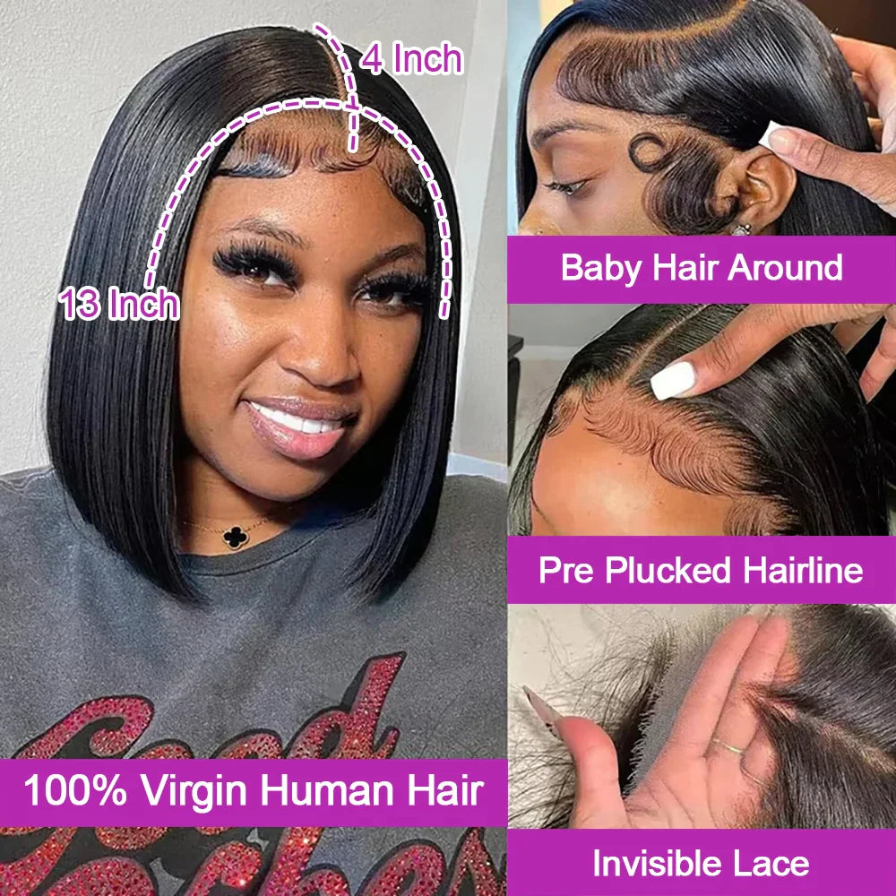 Short straight bob wig with pre-plucked hairline and baby hair