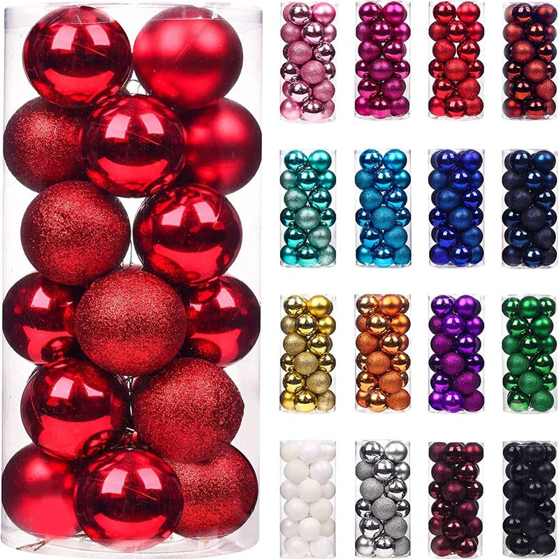 Set of various colored Christmas tree decorative baubles in clear plastic tubes