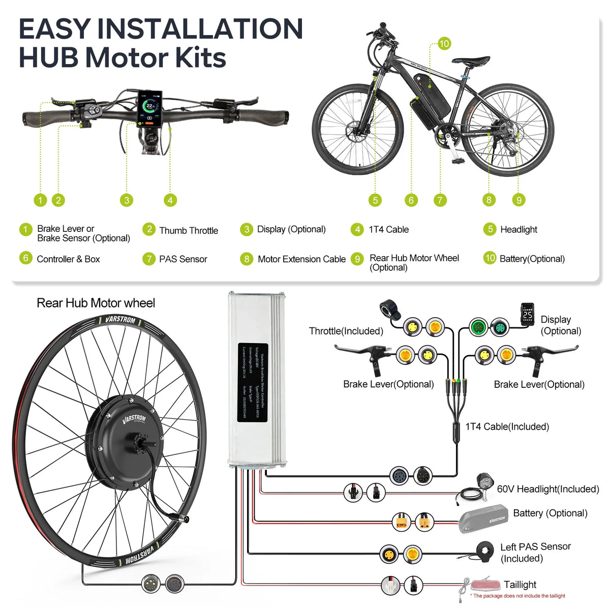 Installation diagram showing electric bicycle conversion kit components with numbered guide