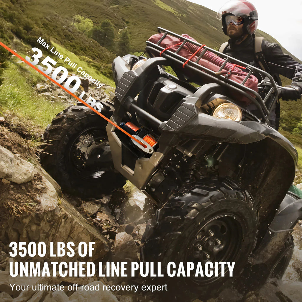 ATV off-road vehicle using a 3500lb electric winch for recovery