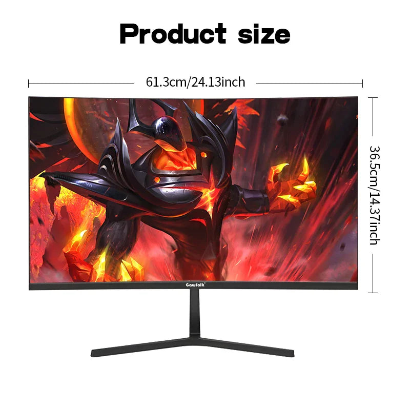 27-inch curved monitor showcasing dimensions and size specifications