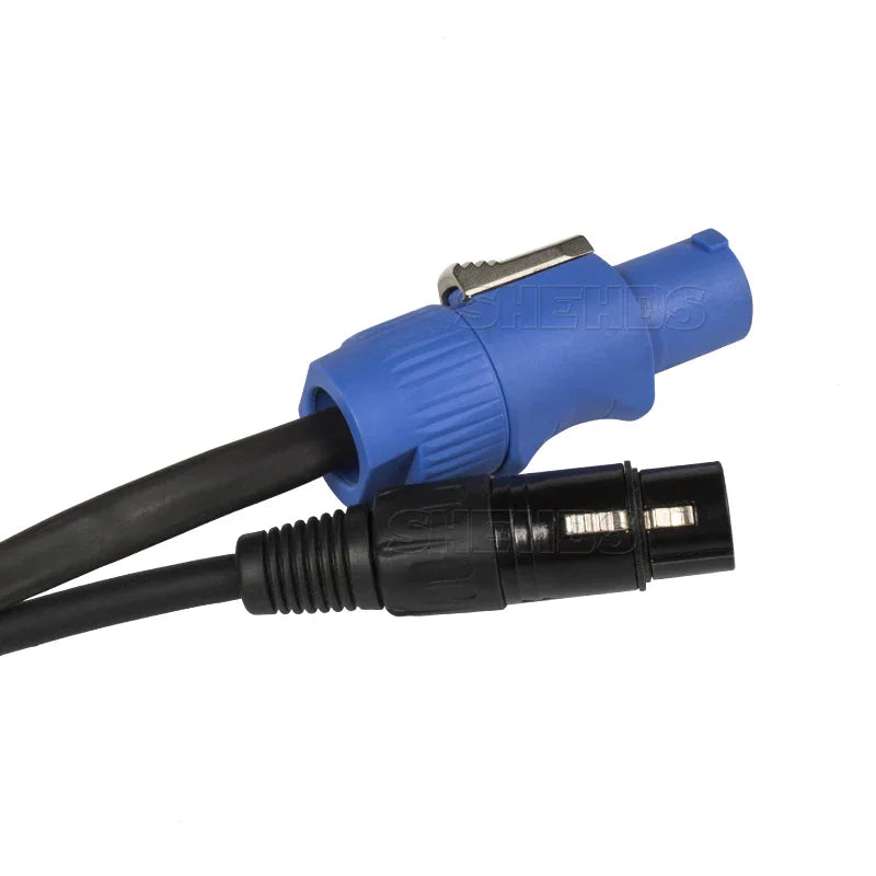 Detailed view of stage lighting cable connectors