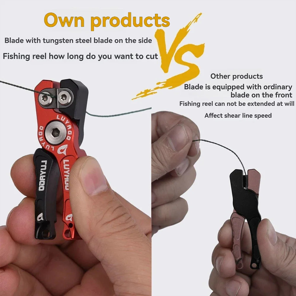 Comparison between mini aluminum fishing pliers and standard scissors cutting fishing line