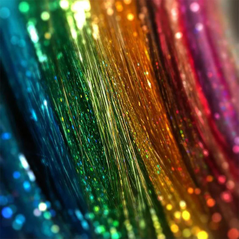 Close up of colorful sparkling hair tinsel strands