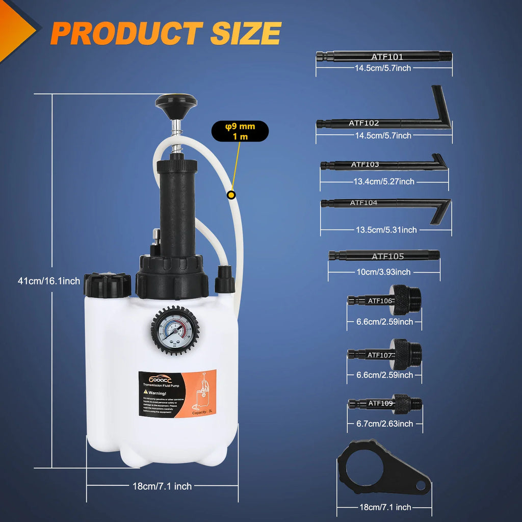 Manual transmission fluid pump kit dimensions and adapter sizes