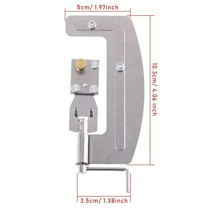 Stainless steel automatic fishing hook tier tool with measurement dimensions