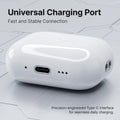 White wireless earbud charging case with USB-C port
