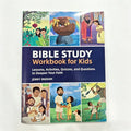 Bible study workbook for kids with illustrated cover featuring biblical scenes